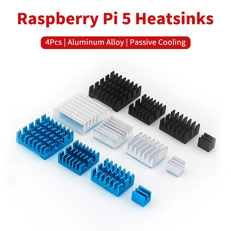 Raspberry Pi Water Cooling Kit - Raspberry Pi 5アルミニウム合金ヒートシンク,パッシブ冷却,カスタムCPUクーラー,ラジエーター,黒,青,銀,4個