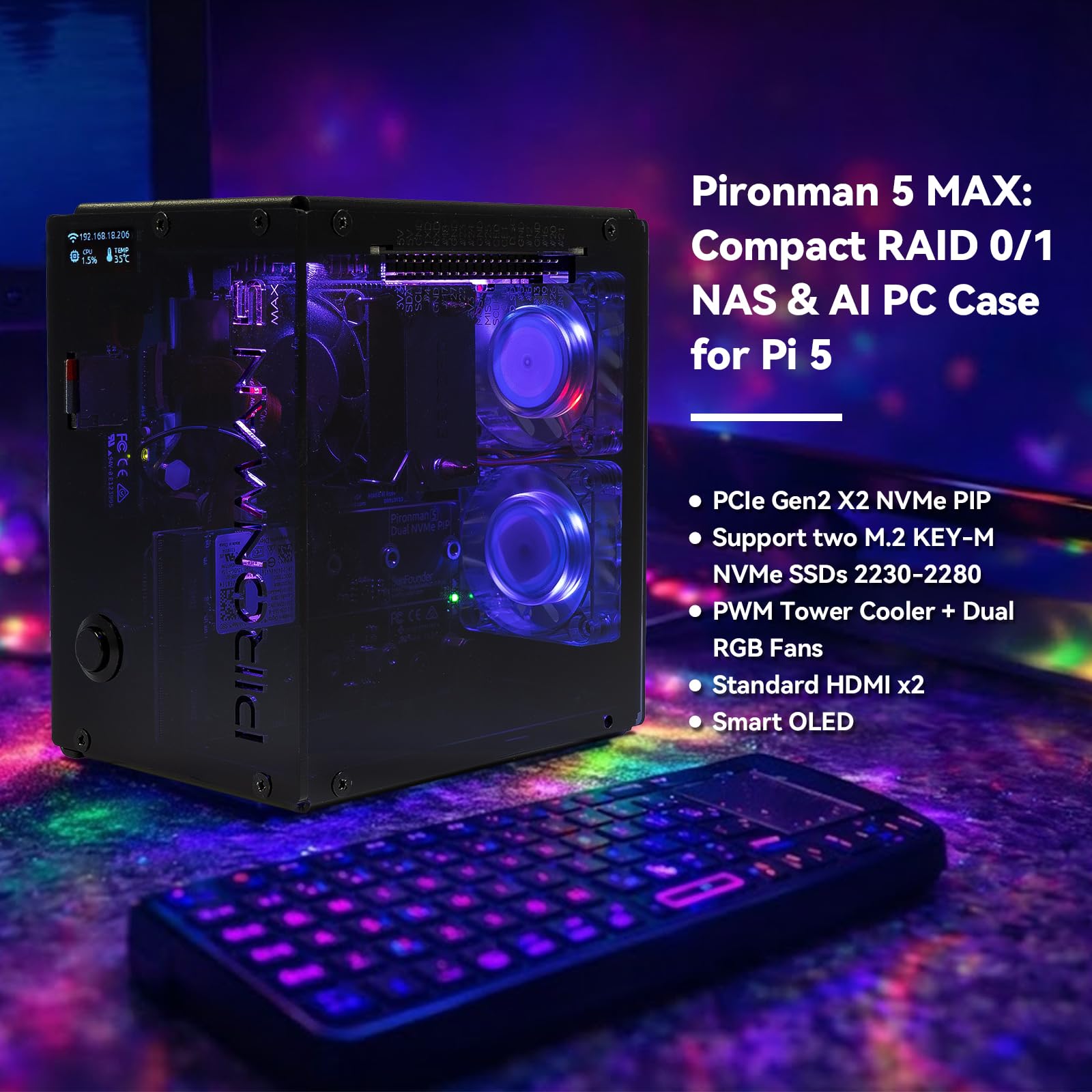 Pironman 5-MAX デュアルNVMe M.2 SS - Raspberry Pi Ai Kit Hailo-8L のレビューと価格
